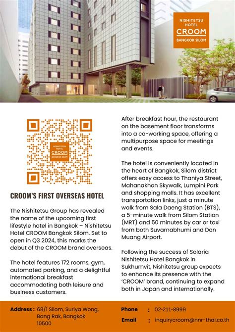 nnr hotels international (thailand) co. ltd|Nishitetsu Hotel Croom Bangkok Silom .